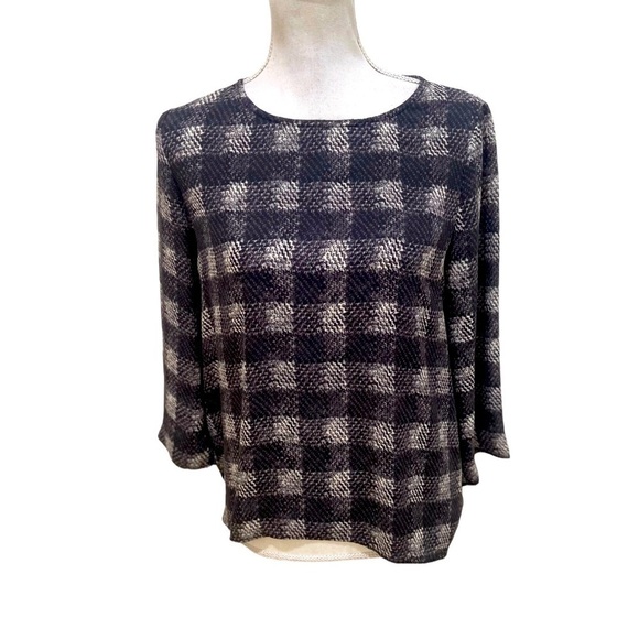 Artisan by Robin Barre gray/black plaid blouse with black chiffon underlay small - Picture 3 of 9